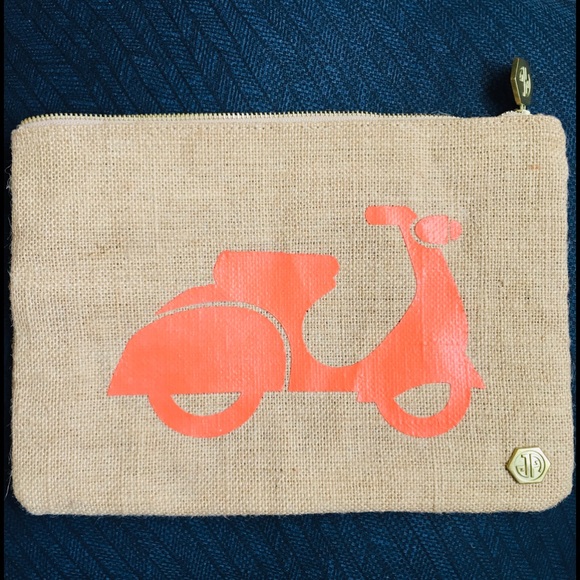 Jonathan Adler Handbags - Jonathan Adler Burlap Moped Scooter Clutch Bag